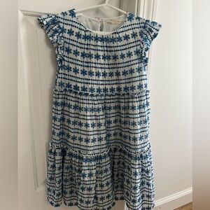 Girls crewcuts size 6 blue and white embroidered flutter sleeve dress.